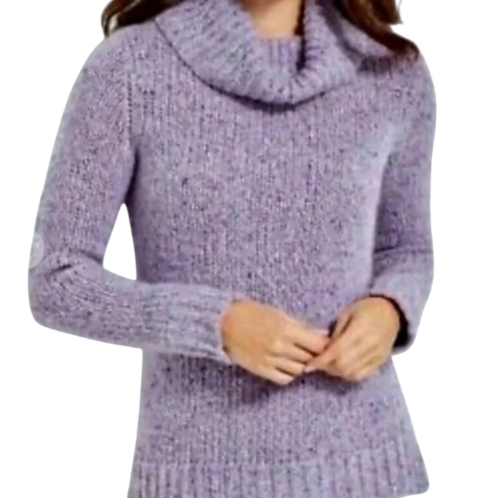Talbots Tweed Turtleneck Wool Silk Mohair Chunky Knit Purple Preppy Sweater XL